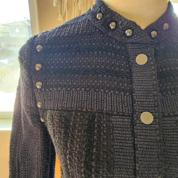 Rebecca Minkoff Navy Blue and Black Studded Tweed Jacket - Size 2 - Picture 5 of 8